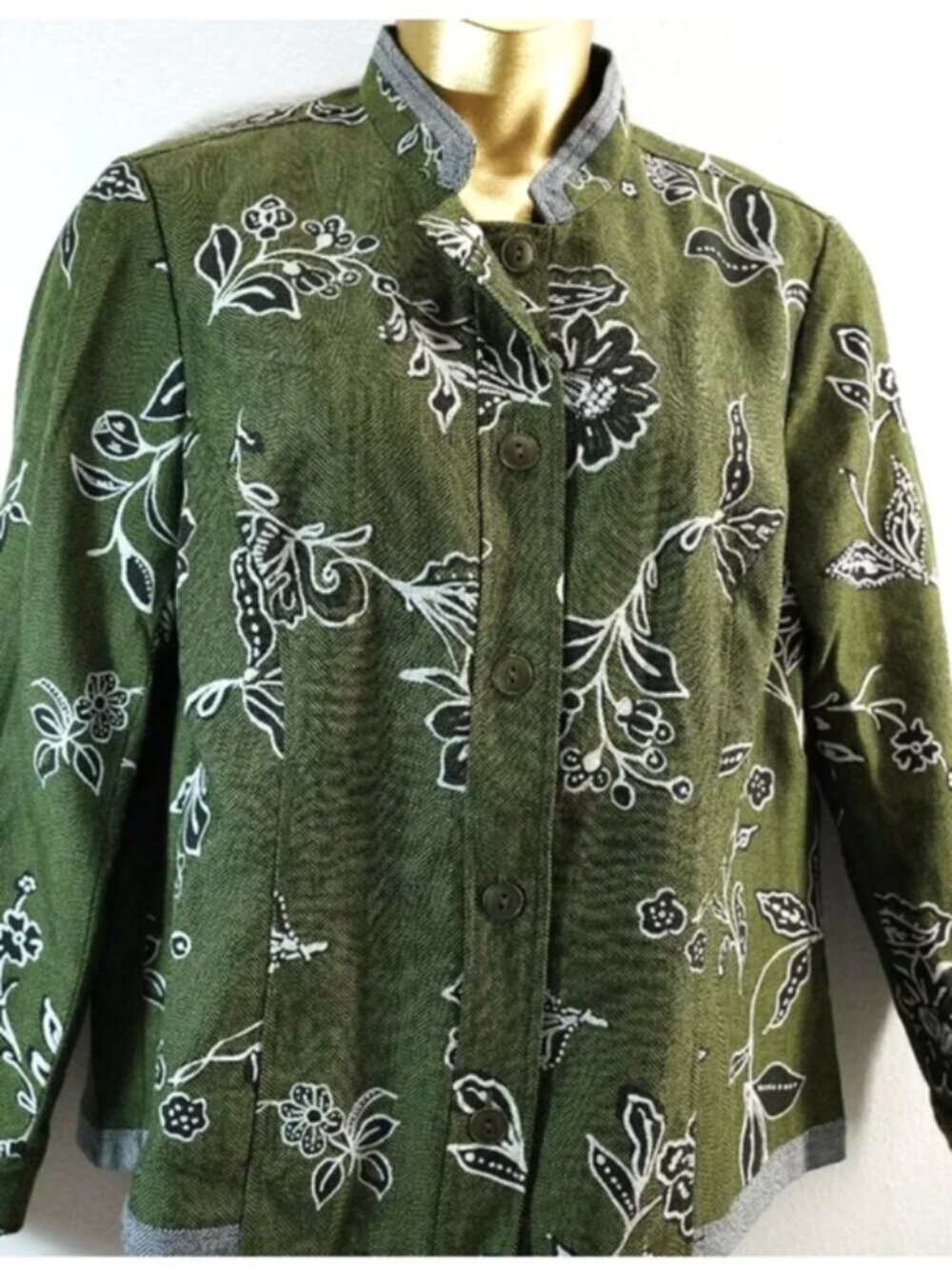 Coldwater Creek Green Herringbone floral jacket size XL NWOT